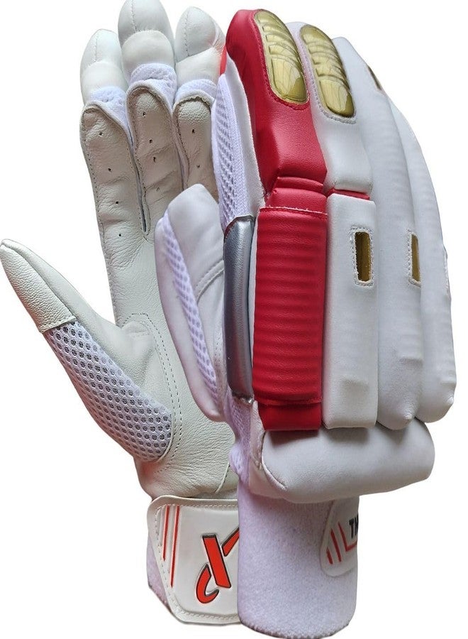 THRAX ST 1800 Cricket Batting Gloves Men’s Right Hand White Red Gold - Image 1