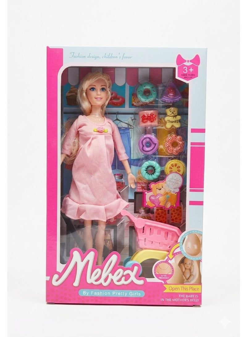 Pregnant Doll Set with Shopping Cart and Accessories