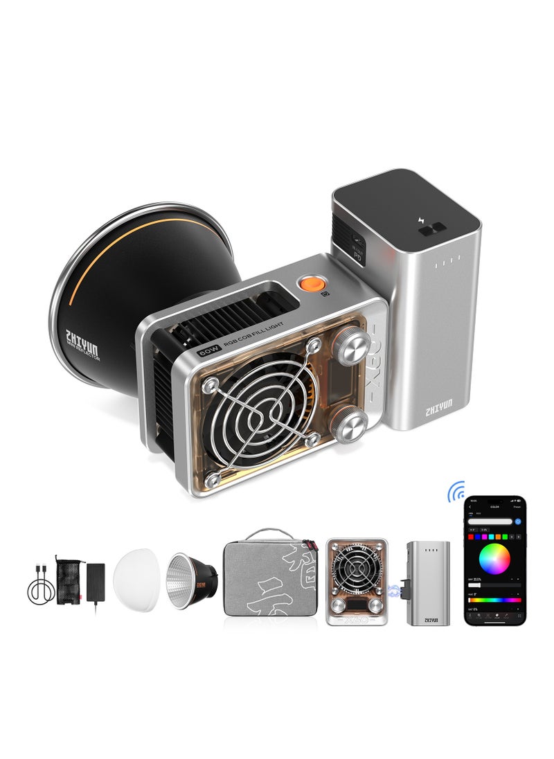 Zhiyun ZHIYUN Molus X60 [Official] 60W RGB Video Light with Grip Battery, Portable COB Photography Lighting, APP Control •CRI 95• TLCI 98• 15 Scenes for Video Recording/Portrait Shooting/TVC (Combo Package)  - Image 1