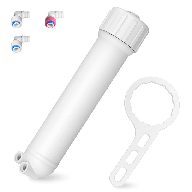 Membrane Solutions 18122012 24150 GPD RO Housing Kit Reverse Osmosis Membrane Filter Housing Replacement with Elbow Fittings Housing Wrench Check Valve