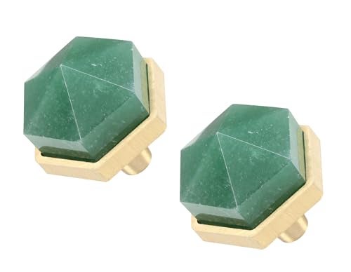 Rockcloud Pack of 2 Green Aventurine Hexagon Shape Crystal Stone Cabinet Knobs with Screws Drawer Pulls Decorative Knobs for Home Dresser Cupboard Closet Door - Image 1