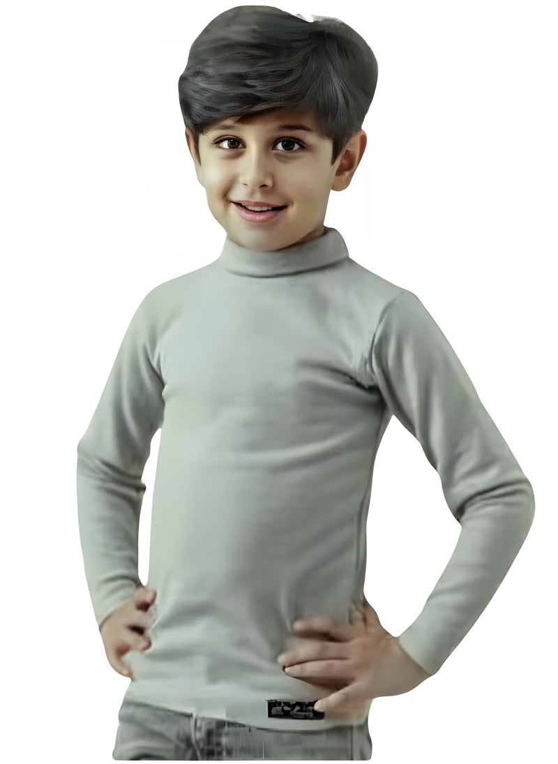 Generic - Children's Winter High-Neck Basic T-Shirt - Stylish Design with Long Sleeves and Soft Lined Wool Fabric light green - Image 1