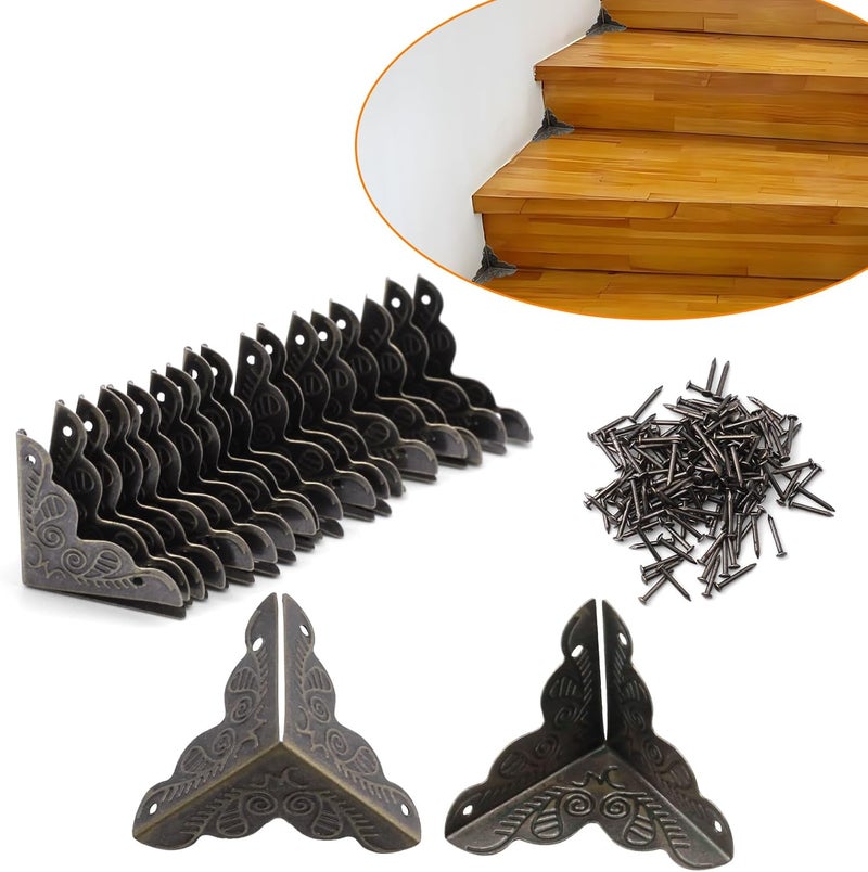 Olldag 36 PCS Stair Dust Inner Corners for Wooden Steps 35mm Antique Decorative Corner for Jewelry Box Vintage Edge Guard with Screws Bronze - Image 1