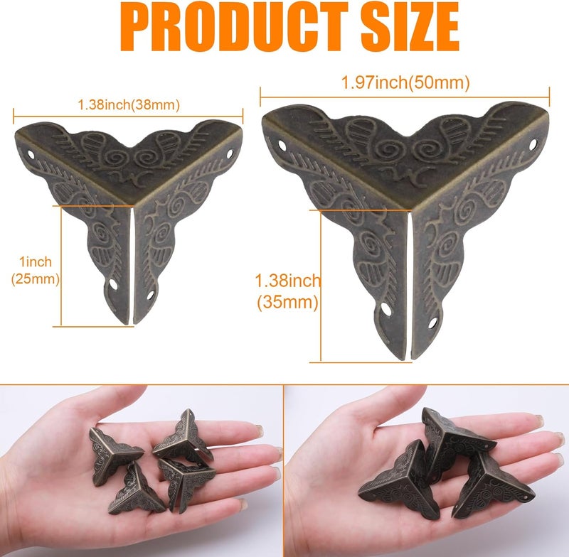 Olldag 36 PCS Stair Dust Inner Corners for Wooden Steps 35mm Antique Decorative Corner for Jewelry Box Vintage Edge Guard with Screws Bronze - Image 2