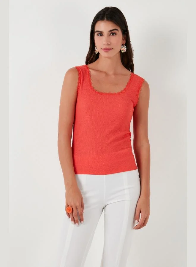 Lela Lela Slim Fit Thick Strap Lace Square Neck Crinkle Tank Top Women's Tank Top 5864979