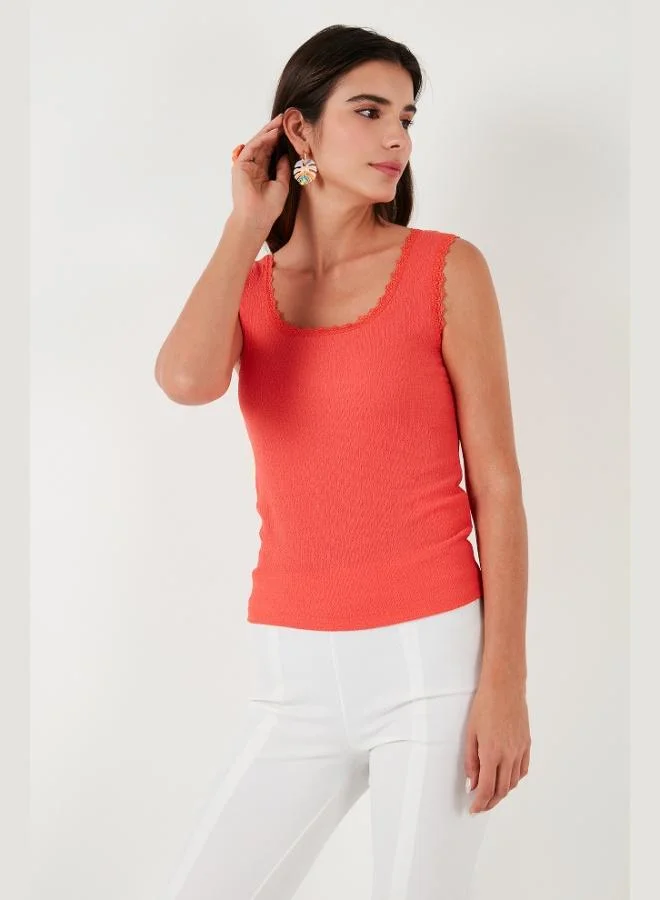 Lela Lela Slim Fit Thick Strap Lace Square Neck Crinkle Tank Top Women's Tank Top 5864979