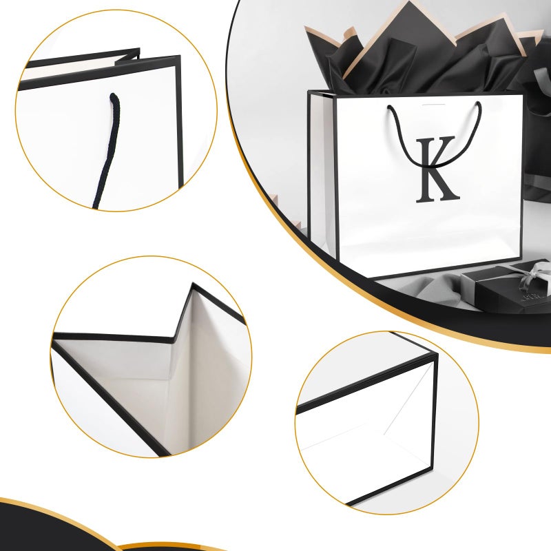 QLSKO Monogrammed Gift Wrap Bag Personalized Initial Paper Bag with Card Matching Envelope Sticker,Bow Ribbon and Wrapping Tissue Birthday Gifts for Women Men (White, K-Medium) - Image 3