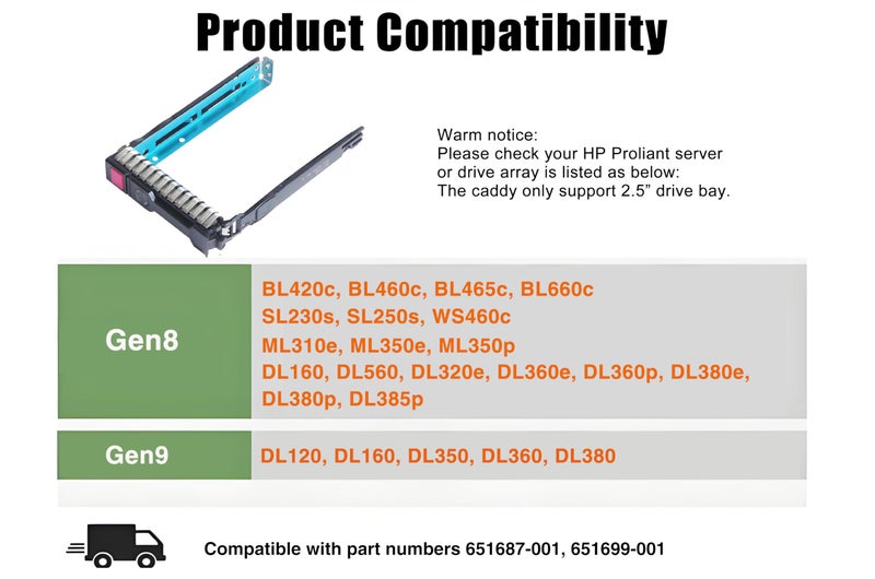 Heretom Pack-4 2.5" SAS SATA SFF SAS Drive Tray Caddy 651687-001 651699-001 Compatible for HP Gen8 Gen9 G8 G9 ML350p DL360e DL320e DL380e SL270 sL230 - Image 2