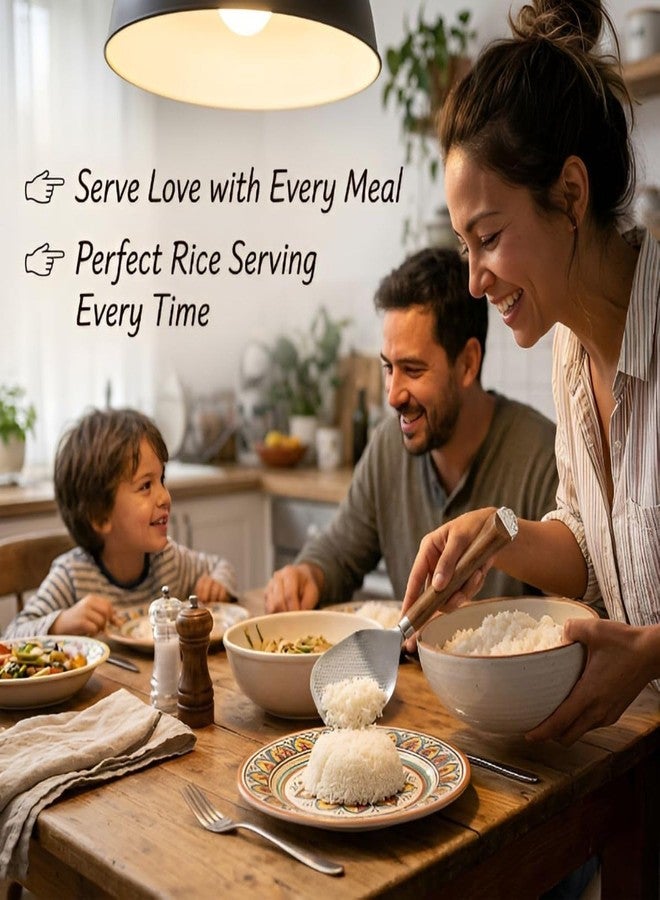 Akshify Rice Serving Spoon/Spatula Stainless Steel with Wooden Handle, Heavy Duty Square Rice Paddle for Biryani Pulao Khichdi, Non Stick Safe Cooking & Serving Spoon, Multipurpose Kitchen Ladle - Image 5