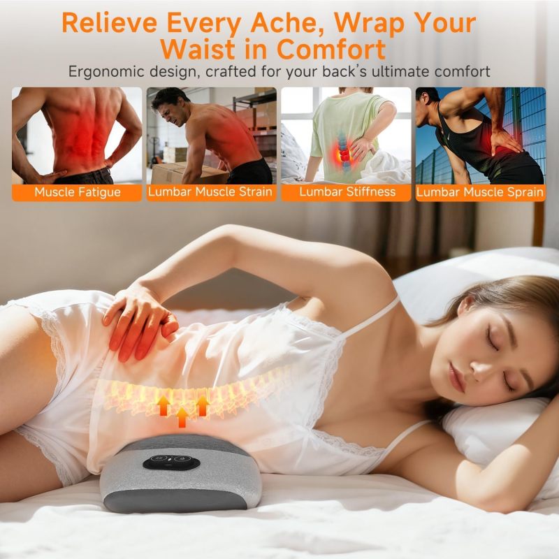 Electric Lumbar Massage Pillow: Grey Ergonomic Memory Foam - Deep Tissue Heat Vibration Lumbar Massager for Back Pain Sciatica Relief, Car Chair Bed Use - Image 2