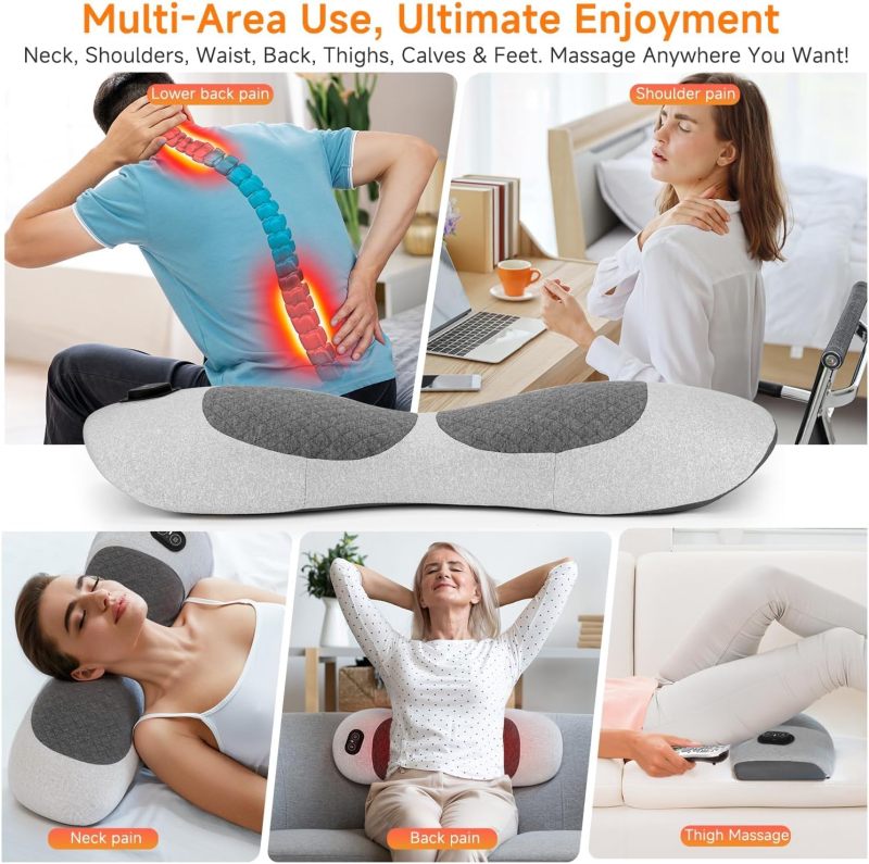 Electric Lumbar Massage Pillow: Grey Ergonomic Memory Foam - Deep Tissue Heat Vibration Lumbar Massager for Back Pain Sciatica Relief, Car Chair Bed Use - Image 4