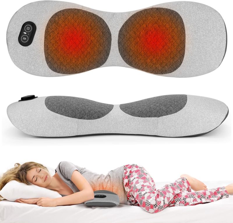 Electric Lumbar Massage Pillow: Grey Ergonomic Memory Foam - Deep Tissue Heat Vibration Lumbar Massager for Back Pain Sciatica Relief, Car Chair Bed Use - Image 1