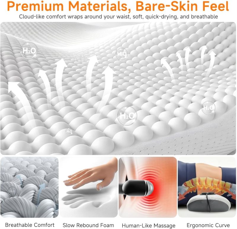 Electric Lumbar Massage Pillow: Grey Ergonomic Memory Foam - Deep Tissue Heat Vibration Lumbar Massager for Back Pain Sciatica Relief, Car Chair Bed Use - Image 5