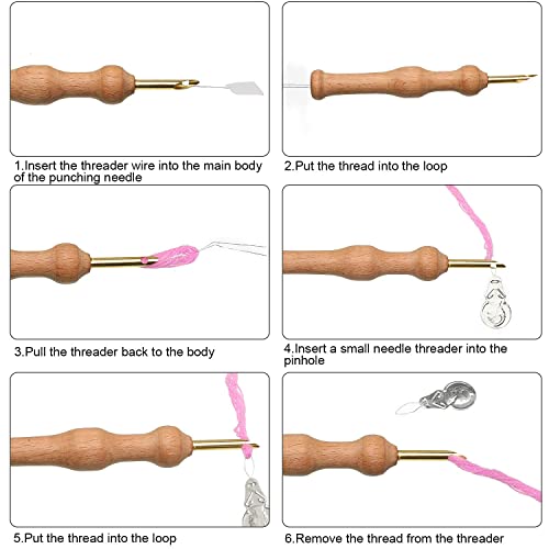 ELEPHANTBOAT® 17 Pieces Fullset Punch Needle Embroidery Starter Kits,Rug Punch Needle Tool,Threader Fabric Embroidery Hoop,Yarn Punch Needle for Beginner - Image 3