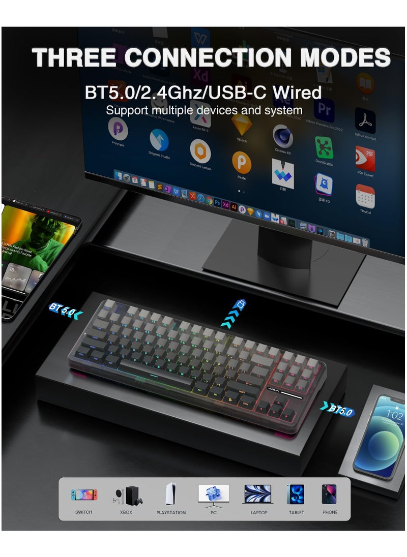 لوحة مفاتيح ميكانيكية لاسلكية F87pro بتردد 2.4 جيجاهرتز/USB-C/BT5.0 بإضاءة خلفية RGB