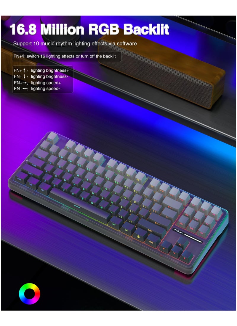 لوحة مفاتيح ميكانيكية لاسلكية F87pro بتردد 2.4 جيجاهرتز/USB-C/BT5.0 بإضاءة خلفية RGB