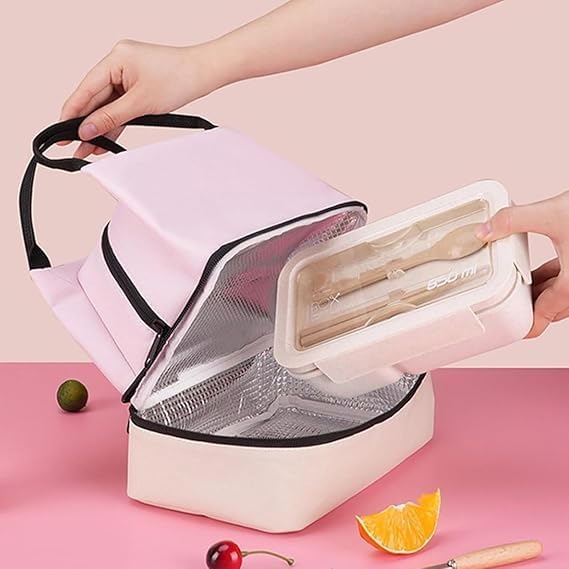 SHOPECOM 2 Layer Lunch Bag Layer Lunch Bag Insulated Lunch Bag DoubleLayer Lunch Tote for Home Office School Travel Camping Portable Lunch Cooler Bag Lunch Cooler Bag for Women Men - Image 2