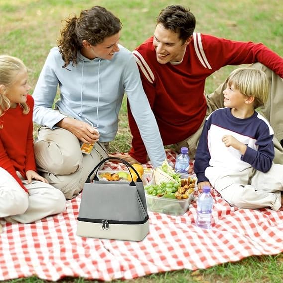 SHOPECOM 2 Layer Lunch Bag Layer Lunch Bag Insulated Lunch Bag DoubleLayer Lunch Tote for Home Office School Travel Camping Portable Lunch Cooler Bag Lunch Cooler Bag for Women Men - Image 3