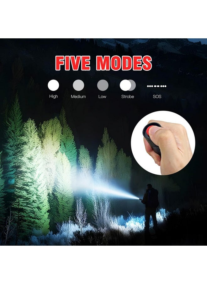 Hausbell HAUSBELL LED A100 Flashlight Bright, Zoomable Tactical Flashlights Flash Light with High Brightness and Five Modes for Emergency and Outdoor Use Camping Accessories, 2 Pack  - Image 2