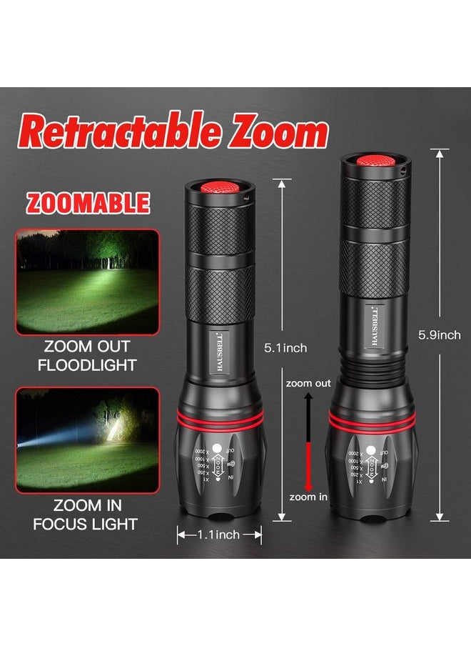 Hausbell HAUSBELL LED A100 Flashlight Bright, Zoomable Tactical Flashlights Flash Light with High Brightness and Five Modes for Emergency and Outdoor Use Camping Accessories, 2 Pack  - Image 1