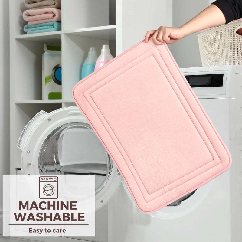 PAGGED Pink Bathroom Rug Set of 2 Memory Foam Bath Mat Set Non Slip Washable Floor Mats Soft Absorbent Plush Microfiber Shower Tub Bathrug Blsh - Image 5
