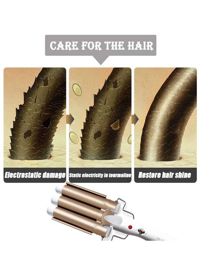 TIGER 3 Barrel Hair Waver, 25mm Ceramic Tourmaline Curling Iron, Dual Temperature Control, Gold – Professional Hair Styling Tool for Long-Lasting Waves and Curls - Image 3