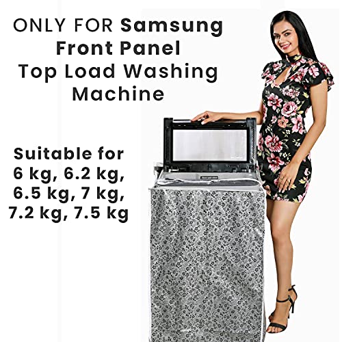 DALUCI Top Load Washing Machine Cover Suitable for Samsung Front Panel 6 kg, 6.2 Kg, 6.5 Kg, 7 Kg, 7.2, 7.5 Kg ONLY (Black & Grey, 56cms X 56cms X 85cms) - Image 2
