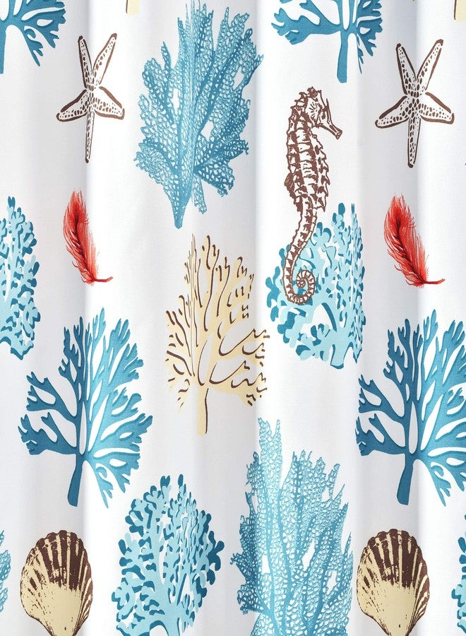Lush Decor Coastal Reef Feather Shower Curtain, 72" W x 72" L, Blue & Coral - Coastal Shower Curtain - Fabric Curtains - Ocean Bathroom Decor - Beach House - Beachy Room - Image 4