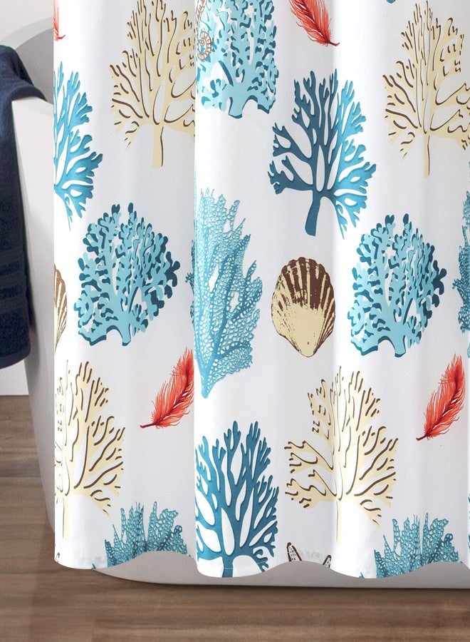 Lush Decor Coastal Reef Feather Shower Curtain, 72" W x 72" L, Blue & Coral - Coastal Shower Curtain - Fabric Curtains - Ocean Bathroom Decor - Beach House - Beachy Room - Image 3