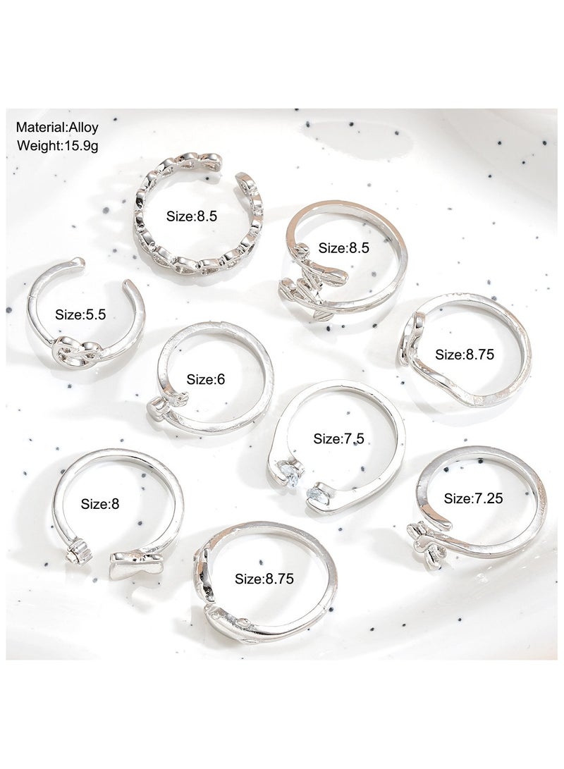 Huitich 9-Piece Silver-Tone Toe Ring Set - Image 2
