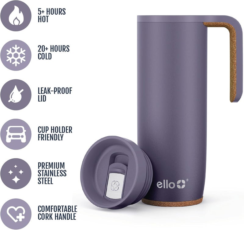 Ello Magnet 18oz Vacuum Insulated Stainless Steel Travel Mug with Side Handle and Leak-Proof Slider Lid and Built-in Coaster, Keeps Hot for 5 Hours - Image 3