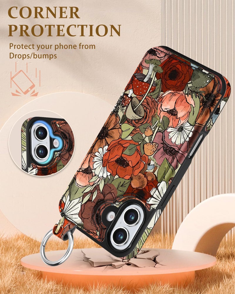 Shorogyt Compatible with iPhone 17 Wallet Case with Card Holder - Cute Flower Mushroom Design Kickstand for Magnetic Clasp Back Flip Folio Leather Phone Covers for Women Men Girls - Image 4