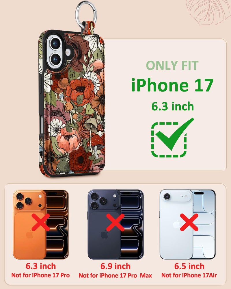 Shorogyt Compatible with iPhone 17 Wallet Case with Card Holder - Cute Flower Mushroom Design Kickstand for Magnetic Clasp Back Flip Folio Leather Phone Covers for Women Men Girls - Image 2