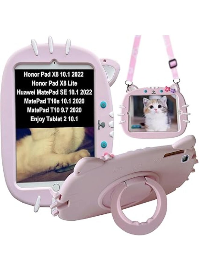 حافظة للأطفال متوافقة مع هونر باد X8 مقاس 10.1 بوصة 2022 / هونر باد X8 لايت / هواوي ميت باد SE 10.1 بوصة 2022 / ميت باد T10s 10.1 بوصة 2020 / ميت باد T10 9.7 بوصة 2020 / إنجوي تابلت 2 10.1 – غطاء حماية من السيليكون مضاد للصدمات بزاوية واقية – مزود بحامل قابل للطي ومقبض مريح – تصميم آمن ومتين مناسب للأطفال - Image 1