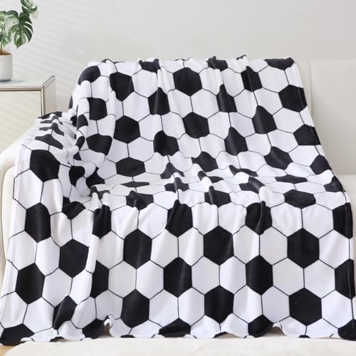 Niopos Soccer Blanket Soccer Gifts for Boys Girls 812 Coach Team Gifts Birthday Bedroom Stuff Black White 40x50 inch - Image 1