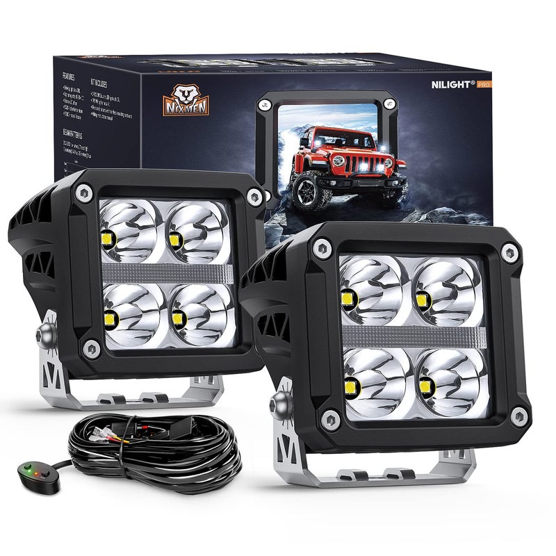 Nilight 3.2 Inch Square LED Pod Lights with DRL 20W 2510LM 10 Degree Super Spot Beam 16AWG Wiring Harness Kit for Auxiliary Offroad Driving Ditch Lamps for Truck UTV ATV SUV 4x4 - Image 1