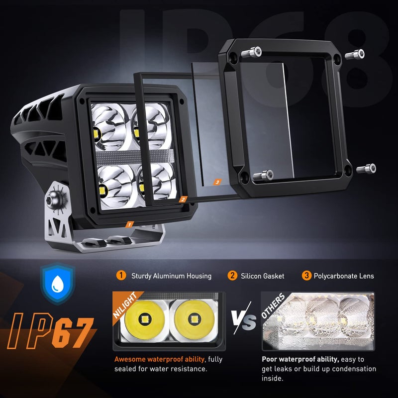 Nilight 3.2 Inch Square LED Pod Lights with DRL 20W 2510LM 10 Degree Super Spot Beam 16AWG Wiring Harness Kit for Auxiliary Offroad Driving Ditch Lamps for Truck UTV ATV SUV 4x4 - Image 5