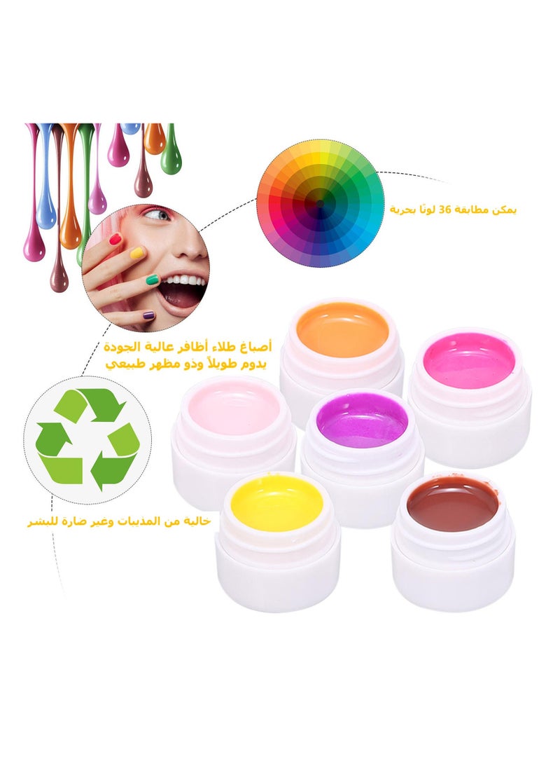 Maykawe - 36 Color Nail Polish Nail Art Pigment Set UV Gel Builder Polish Solid Glue Extension Gel With One Nail Brush - Image 1