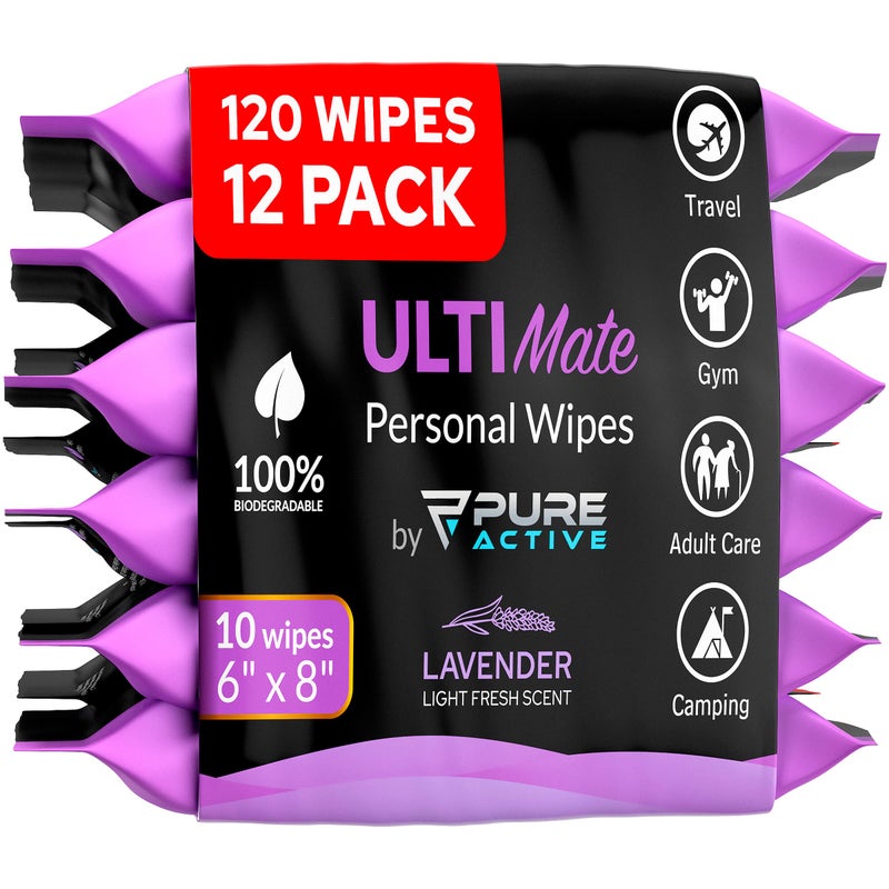 Body Wipes for Women 12 Pack 120 Extra Thick Deodorant Wipes RinseFree Lavender Body Wipes Wet Wipes for Body And Face 120 Wipes 6 x 8 Lavender