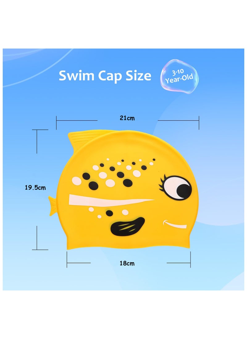 ZERIFAM Kids Swim Cap, 2 Pack Elastic Silicone Swimming Cap for Boys Girls, Waterproof Bathing Caps Cartoon Fish Swimming Hat for Long Short Hair to Keep Hair Dry  - Image 4