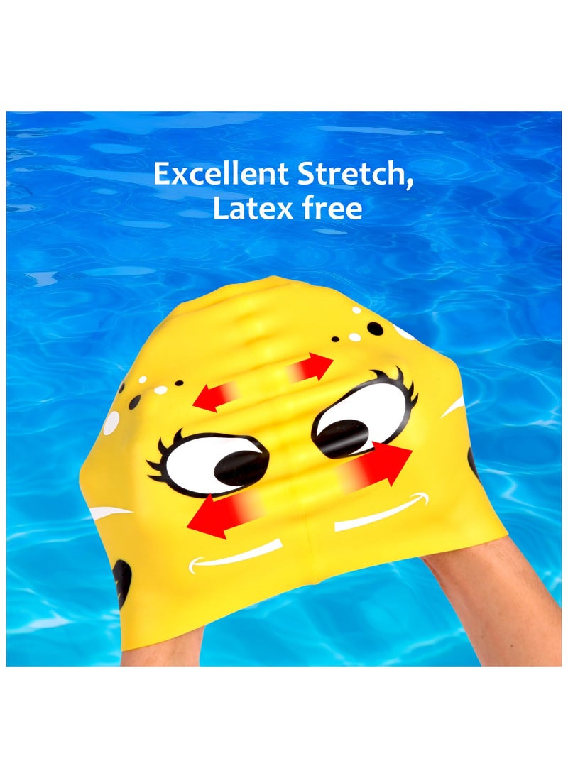 ZERIFAM Kids Swim Cap, 2 Pack Elastic Silicone Swimming Cap for Boys Girls, Waterproof Bathing Caps Cartoon Fish Swimming Hat for Long Short Hair to Keep Hair Dry  - Image 5