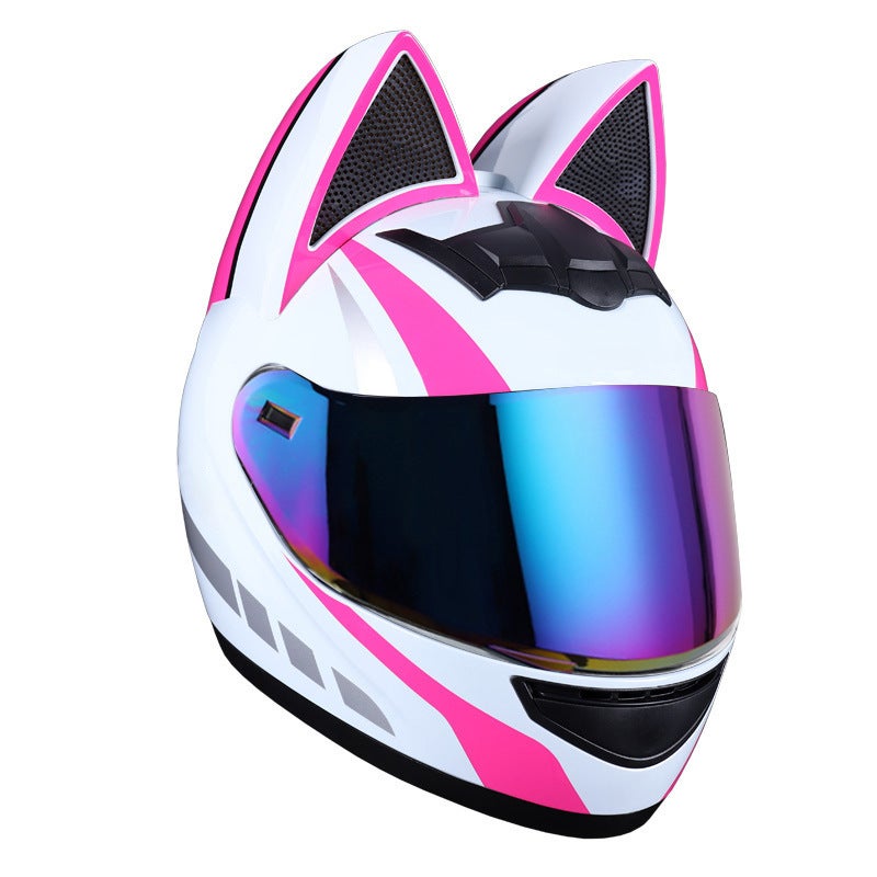 Hijab Motorcycle Helmet with Cat Ears for Women - All-Season Full Face Design - Image 1