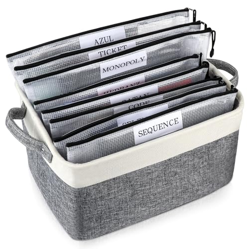 Lukeline Board Game Storage Kit Include Storage Basket and 10pcs Zipper Bags, Board Game Organizer with Writable Stickers and Dispensing, Suitable for Puzzle Storage, Toys, Document (1 Pack-Grey) - Image 1