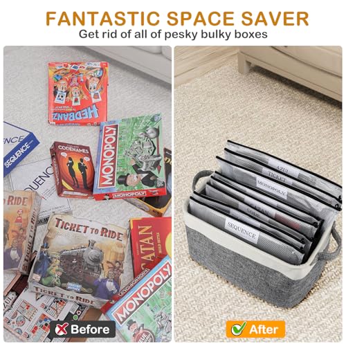 Lukeline Board Game Storage Kit Include Storage Basket and 10pcs Zipper Bags, Board Game Organizer with Writable Stickers and Dispensing, Suitable for Puzzle Storage, Toys, Document (1 Pack-Grey) - Image 2