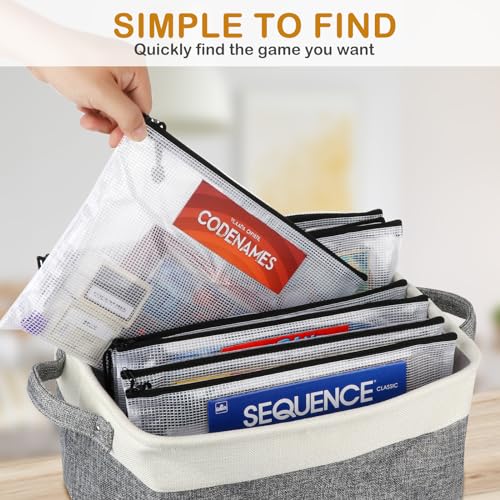Lukeline Board Game Storage Kit Include Storage Basket and 10pcs Zipper Bags, Board Game Organizer with Writable Stickers and Dispensing, Suitable for Puzzle Storage, Toys, Document (1 Pack-Grey) - Image 5