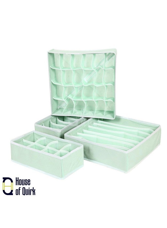 House of Quirk Fabric Set Of 4 Foldable Storage Box Drawer Divider Organizer Closet Storage For Socks Bra Tie Scarfs (Pastel Green), Drawer Organizers - Image 3