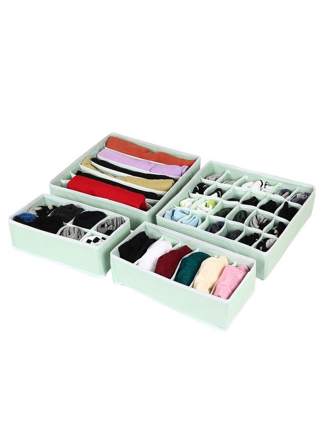 House of Quirk Fabric Set Of 4 Foldable Storage Box Drawer Divider Organizer Closet Storage For Socks Bra Tie Scarfs (Pastel Green), Drawer Organizers - Image 1