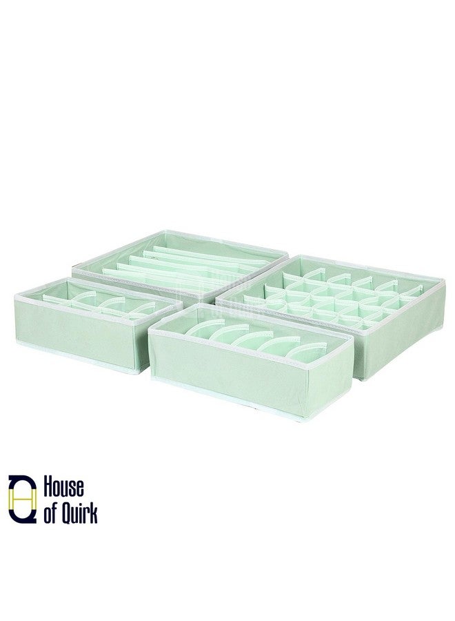 House of Quirk Fabric Set Of 4 Foldable Storage Box Drawer Divider Organizer Closet Storage For Socks Bra Tie Scarfs (Pastel Green), Drawer Organizers - Image 5