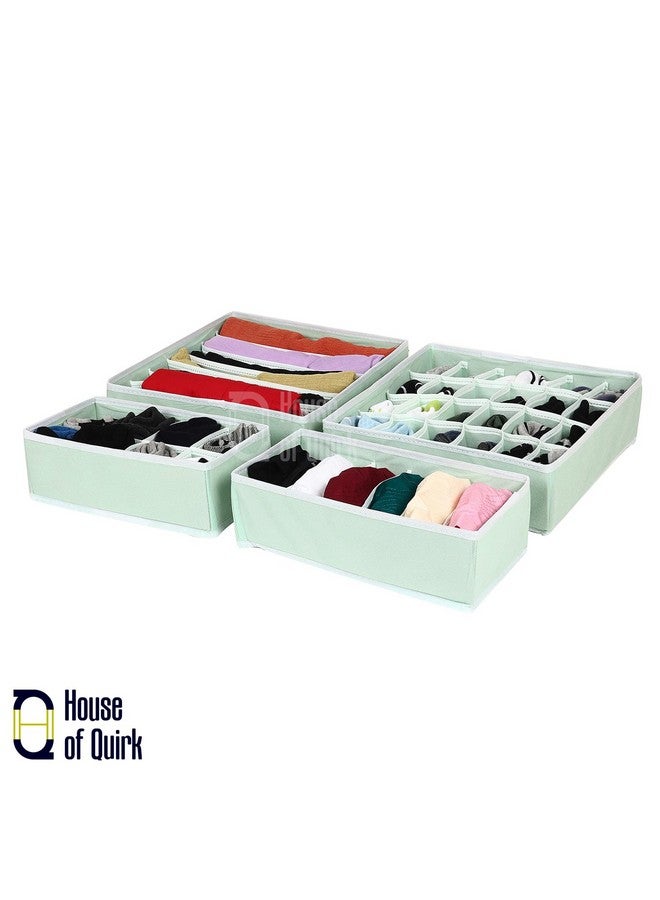 House of Quirk Fabric Set Of 4 Foldable Storage Box Drawer Divider Organizer Closet Storage For Socks Bra Tie Scarfs (Pastel Green), Drawer Organizers - Image 2