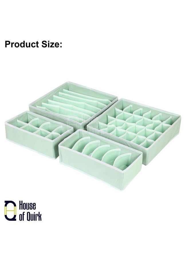 House of Quirk Fabric Set Of 4 Foldable Storage Box Drawer Divider Organizer Closet Storage For Socks Bra Tie Scarfs (Pastel Green), Drawer Organizers - Image 4